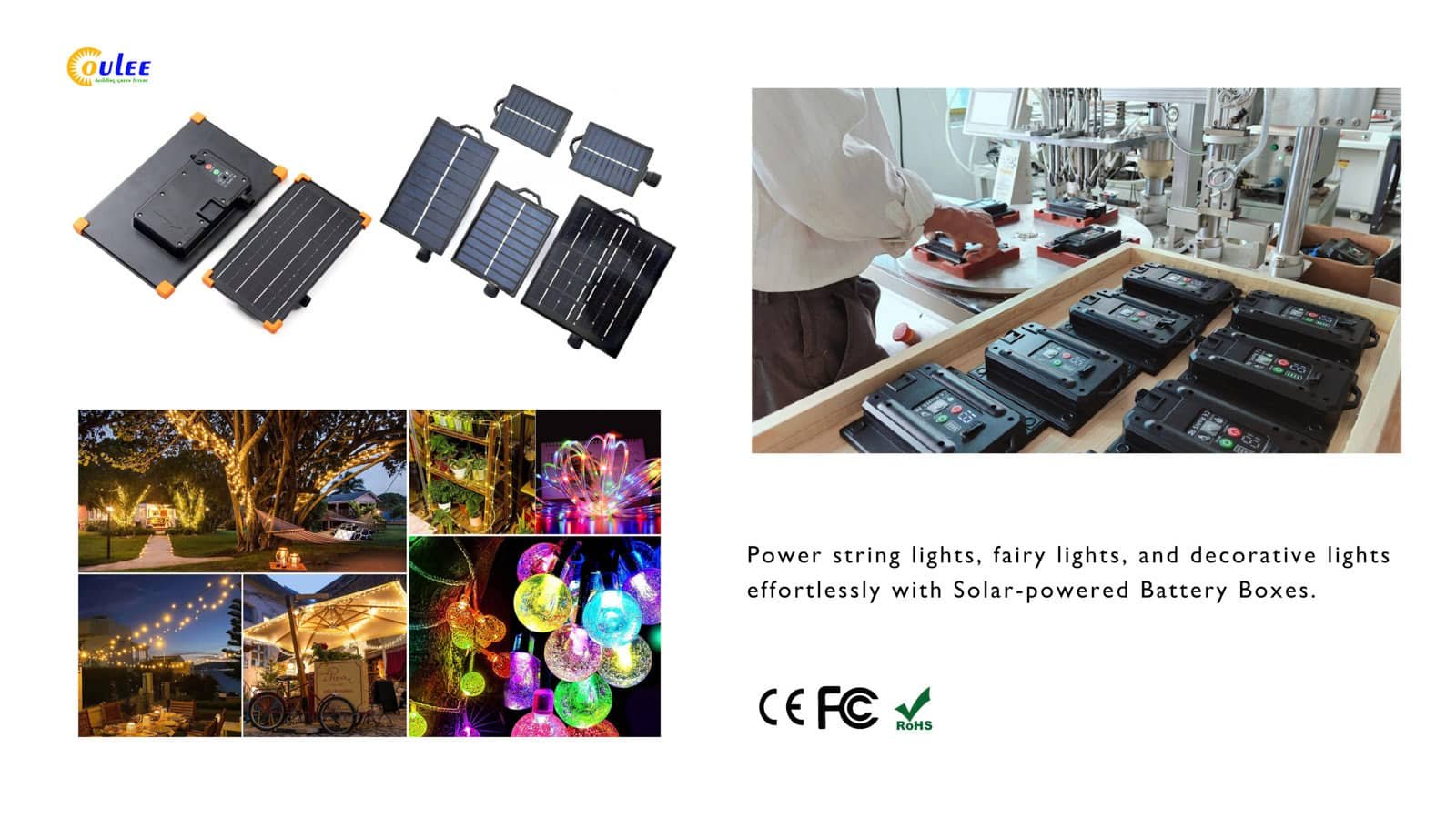 ce fcc rohs certified solar battery box for string lights, fairy lights, decorative lights